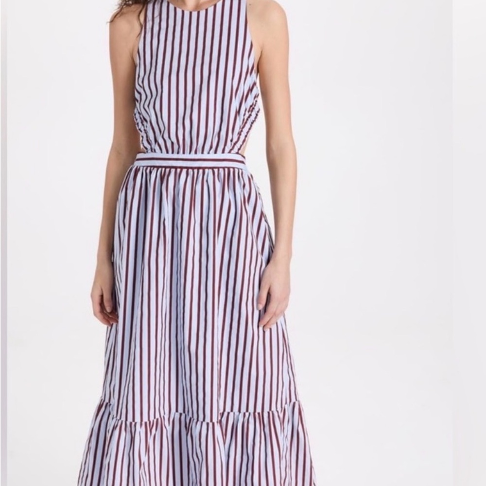 English Factory White and Burgundy Striped Maxi Dress